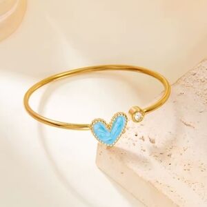 BLUE Stainless Steel Love BLUE Heart Shape Open Bracelet For Women